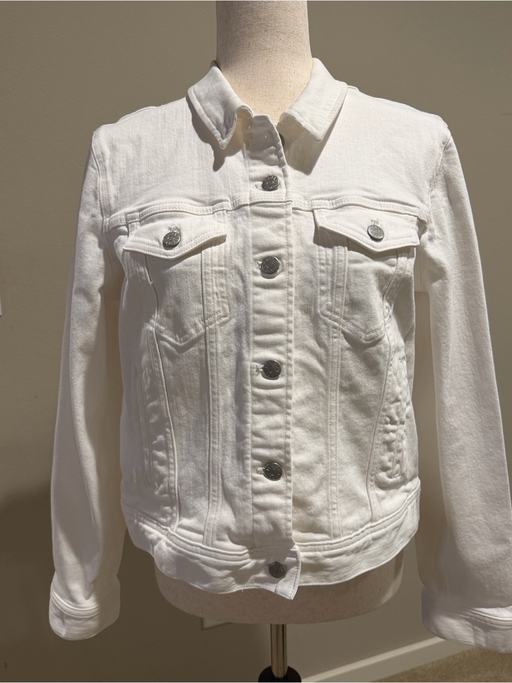 J. Crew White Denim Jacket with Metal Buttons SZ M